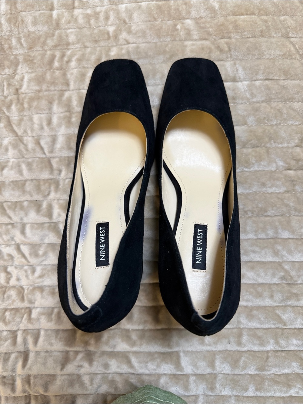 Nine West Black Suede Square-Toe Slip-On Flats